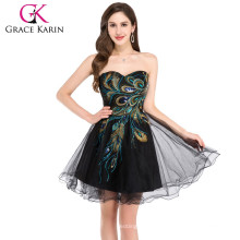 Best Selling Grace Karin Sleeveless Short Black Tulle Peacock Cocktail Dresses CL4975